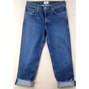 Agolde Kye Mid Rise Straight Crop Jeans Women’s Sz 28 Distressed Hem Blue
